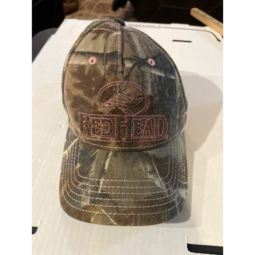 RedHead Womens Camouflage Trucker Hat Pink Logo‎ Mesh Back Adjustable Camo Cap